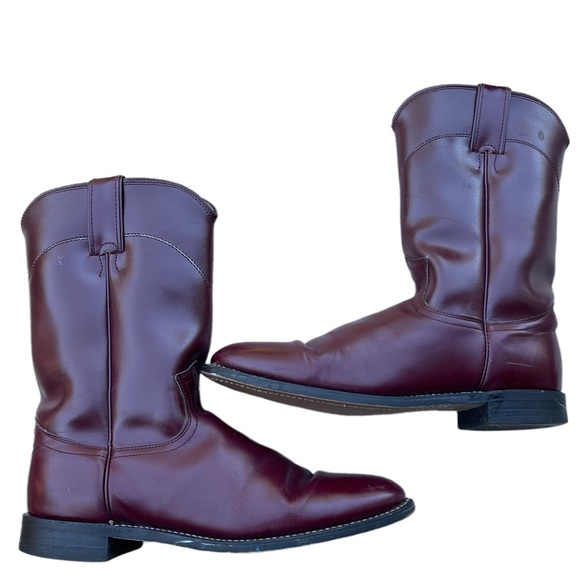 Vintage Diamond J Burgundy Leather Upper  Western/ Cowboy Boots Size: 8.5 B - Picture 4 of 10